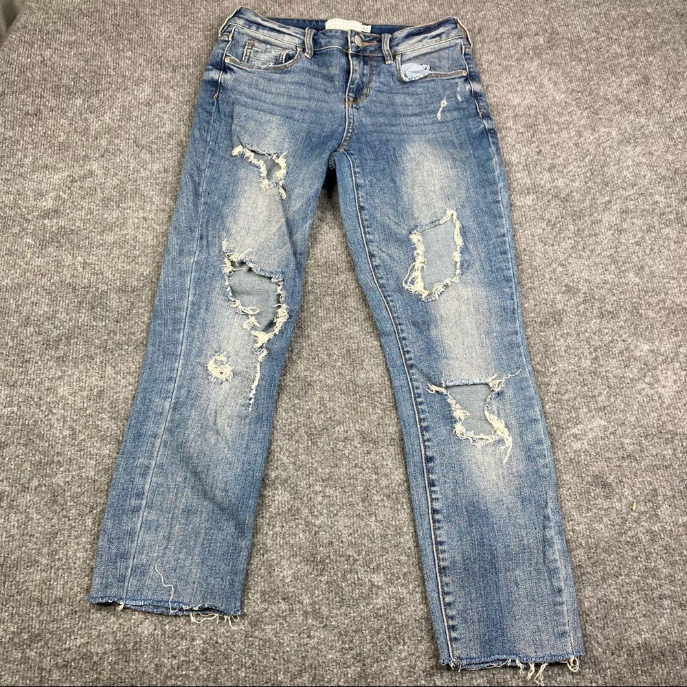 Kendall + Kylie Jeans Womens Size 25 Blue Distressed Slim Straight Raw Hem Denim